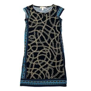 MICHAEL KORS Women’s Gold Chain Print Slinky Shift Dress FLAWED, Size XS